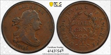 1805 1/2C No Stems VF35BN