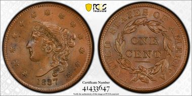 1837 1C Newcomb 7 MS65BN