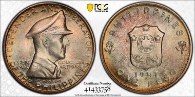 1947-S Peso Douglas MacArthur KM-185  Ag MS67