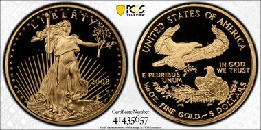 2008-W $5 Gold Eagle First Strike Augustus Saint Gaudens PR70DCAM
