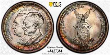 1936-M Peso Roosevelt-Quezon KM-177  Ag MS67