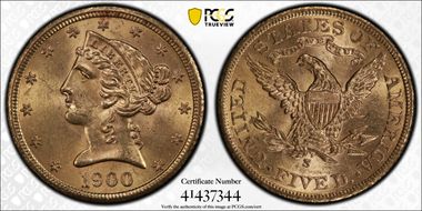 1900-S $5 MS63+