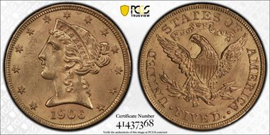 1906-D $5 MS64+