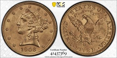 1906-D $5 MS64