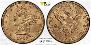 1907-D $5 MS64