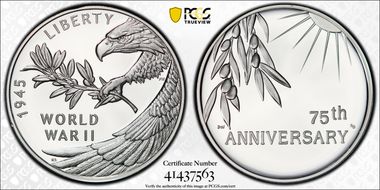 (2020) Medal End of World War II 75th Anniv.  First Strike PR70DCAM