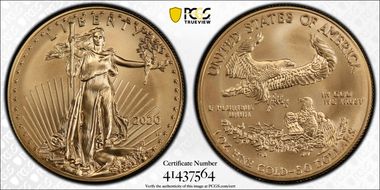 2020-W $50 Burnished Gold Eagle First Strike SP70