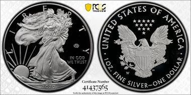 2020-W  $1 Silver Eagle - v75 Privy First Strike PR69DCAM