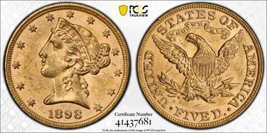 1898 $5 MS63