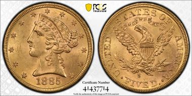 1885-S $5 MS64+