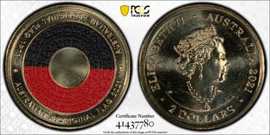 2021 $2 50th Ann Aboriginal Flag Colorized MS67