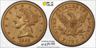 1866-S $5 Motto VF35