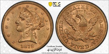 1879 $5 MS62