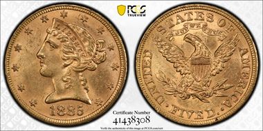 1885 $5 MS63
