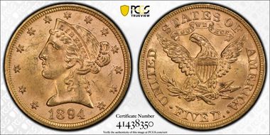 1894 $5 MS64