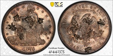 1876-CC T$1 Type-I/II Chopmarked MS61