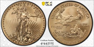2020-W $50 Burnished Gold Eagle First Strike SP70