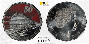 2019 50C 90 Ann. of Ghan Colorized MS69