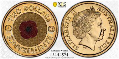 2012-C $2 Remembrance Day Colorized MS69