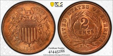 1864 2C Large Motto MS65+ RD
