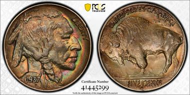 1937-D 5C 3 Legs MS62