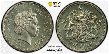 2008 £1 S-J13 Royal Arms Design MS67