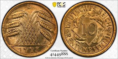1923-G 10 Rtpfg J-309 MS65