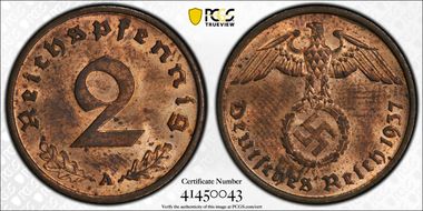 1937-A 2 Pfg J-362 MS63RB