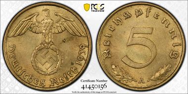 1939-A 5 Pfg J-363 MS64