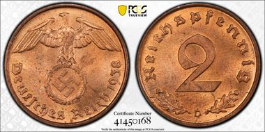 1938-D 2 Pfg J-362 MS64RD