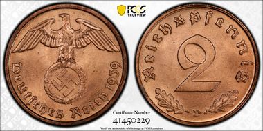 1939-D 2 Pfg J-362 MS66RD