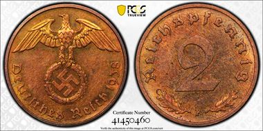 1938-F 2 Pfg J-362 MS64RB