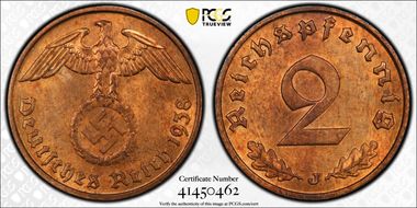 1938-J 2 Pfg J-362 MS64+ RB
