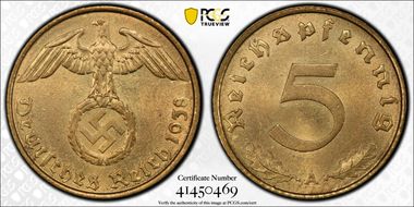 1938-A 5 Pfg J-363 MS64+