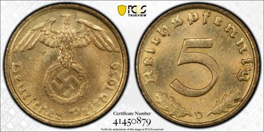 1939-D 5 Pfg J-363 MS65