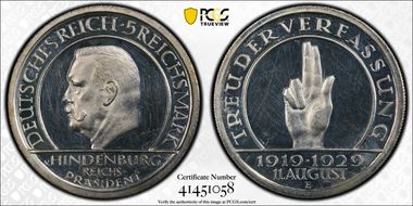 1929-E 5 Mk Constitution J-341 PR62CAM
