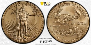 2020-W $50 Burnished Gold Eagle First Strike SP70