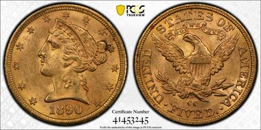 1890-CC $5 MS62+ 