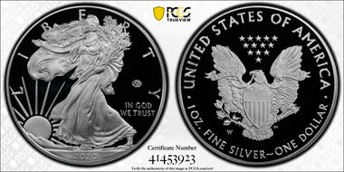 2020-W  $1 Silver Eagle - v75 Privy First Strike PR70DCAM