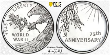 (2020) Medal End of World War II 75th Anniv.  First Strike PR69DCAM