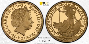 2006 £25 S-BO4 Britannia Standing  1/4oz Au PR69DCAM