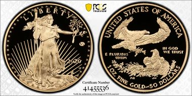 2020-W $50 Gold Eagle - v75 Privy 1 of 1945 Struck First Strike PR70DCAM