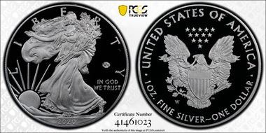 2020-W  $1 Silver Eagle - v75 Privy First Strike PR70DCAM