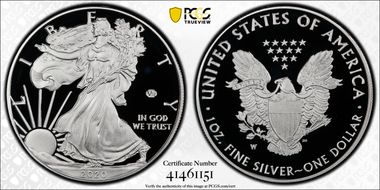 2020-W  $1 Silver Eagle - v75 Privy First Strike PR69DCAM