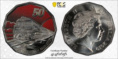 2019 50C 90 Ann. of Ghan Colorized MS69