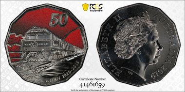 2019 50C 90 Ann. of Ghan Colorized MS67