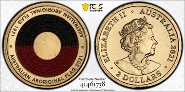 2021 $2 50th Ann Aboriginal Flag Colorized MS67