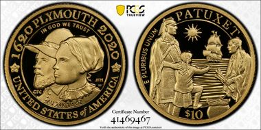 2020-W $10 Mayflower 400th Anniversary U.S Gold Proof Set First Strike PR70DCAM