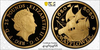 2020 £25 Mayflower 400th Anniversary U.S Gold Proof Set First Strike PR69DCAM