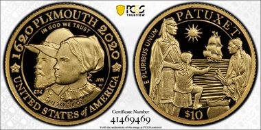 2020-W $10 Mayflower 400th Anniversary U.S Gold Proof Set First Strike PR70DCAM